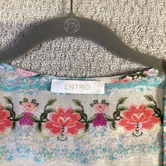 Entro Boho Floral Sheer Kimono with Fringe - Size L - Picture 3 of 5